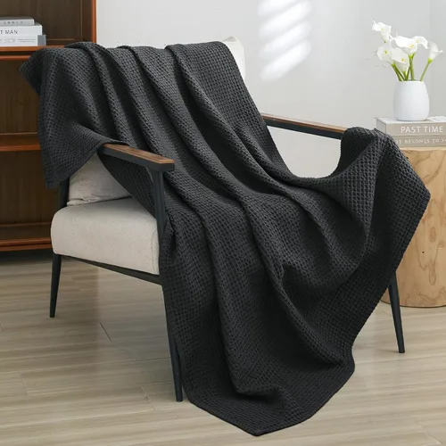 Miniatura 61 de PHF - Manta de punto gofre 100% de algodón tamaño king para cama, cobija ligera transpirable a prueba de engancho, ideal para acolchado en climas