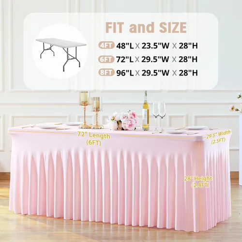 Miniatura 3 de Besutolife falda de mesa de 6 pies rosa para mesa rectangular, falda de mesa de tutú de elastano para fiestas, bodas, baby shower