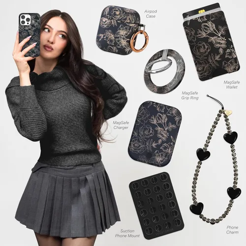 Miniatura 2 de VELVET CAVIAR Funda para iPhone 15 Pro Max con diseño de flores florales, compatible con MagSafe, probada en caídas de 10 pies, color gris mate, oro