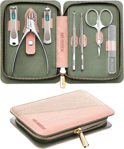 Juego de manicura de 7 piezas, juegos de pedicura, juegos de cortaúñas, cortador de uñas profesional de acero inoxidable con estuche de viaje