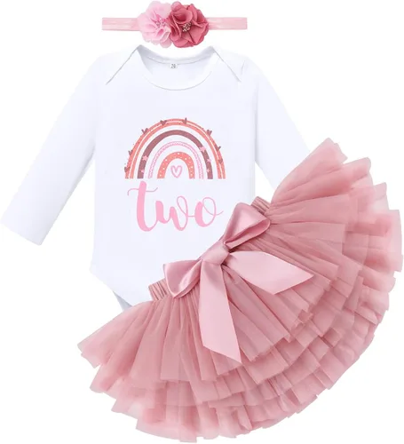 IMEKIS Traje bohemio para bebé niña de 1er 2 cumpleaños + falda tutú + diadema de manga larga para sesión de fotos