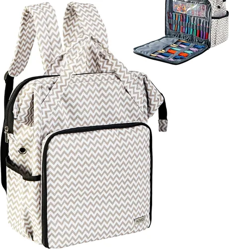 Miniatura 11 de HOMEST Mochila de Bolso para Tejer, Organizador de Almacenamiento para Crochet, Porta Hilos Grande con Bolsillo Frontal Personalizado para Rosa