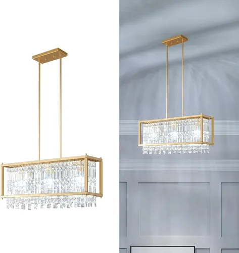 Miniatura 32 de LMQNINE Candelabro Moderno para Vestíbulo, Candelabro de Cristal Dorado Lámpara Colgante de Entrada, Candelabros Redondos de Altura Ajustable