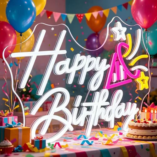 Miniatura 3 de Letrero de neón de feliz cumpleaños, letrero de fiesta con luz LED de 20 pulgadas para decoración de pared con enchufe USB, letrero iluminado
