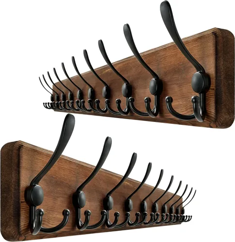 Miniatura 13 de WEBI Perchero de pared, ganchos para abrigos de pared rústicos, 16" de orificio a orificio, gancho grande para colgar en la pared, perchero