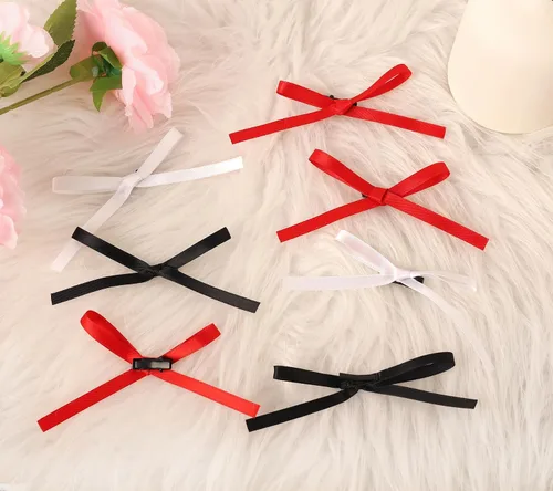Miniatura 7 de Pinzas para el cabello con lazo para mujeres, cintas para el pelo para mujeres y niñas, lazo de satén beige, bonitos clips de lazo pequeños