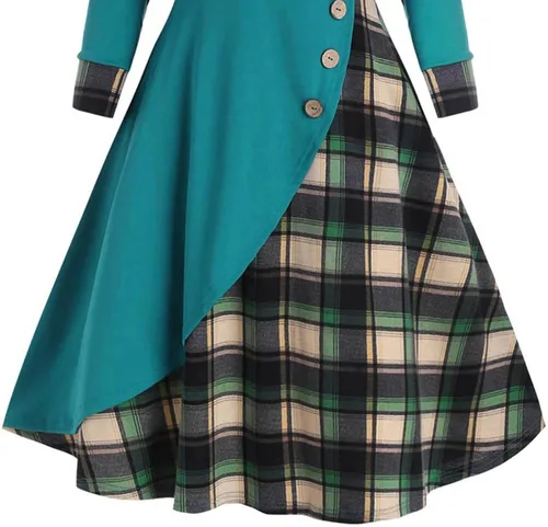 Miniatura 6 de Vestidos midi para mujer de talla grande bufanda con cuello y botones vestido de punto asimétrico
