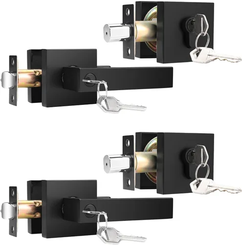 Miniatura 23 de KNOBWELL - Pomo resistente para puertas exteriores con cerradura de seguridad de doble llave y cuadrada; juego de picaportes para puertas
