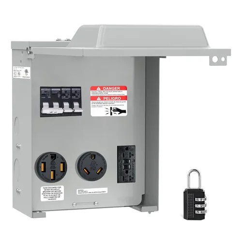 Nilight Caja de toma de corriente de 20 30 50 amperios RV con disyuntor de 125/250 V NEMA 14-50R TT-30R GFCI Panel de receptáculo temporal Listado