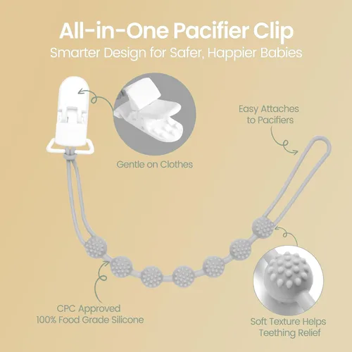 Miniatura 4 de Eascrozn Paquete de 6 clips de silicona para chupete con diseño de una sola pieza para bebés, niños y niñas, sin BPA, clips suaves y flexibles