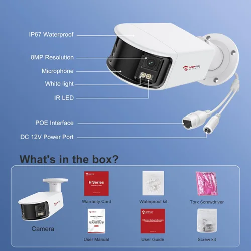 Miniatura 6 de Anpviz Cámara de seguridad de doble lente IP PoE de 4K/8MP de 180 grados para exteriores, cámara panorámica panorámica de 180° con cable