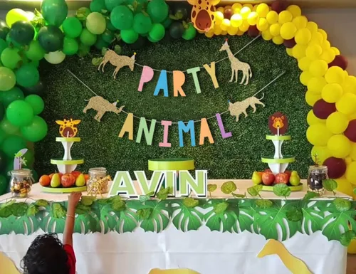 Miniatura 3 de WAOUH Cartel de cumpleaños de animales para fiestas, decoración de fiesta de zoológico y circo para baby showers, accesorios de fotos brillantes
