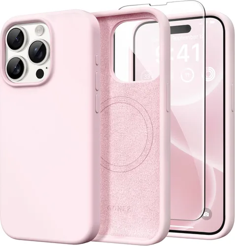 Miniatura 38 de GONEZ Funda de silicona para iPhone 14 Pro Max, compatible con MagSafe, con protector de pantalla + protector de lente de cámara, silicona líquida a