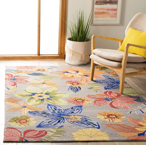 SAFAVIEH Four Seasons Collection FRS468C - Alfombra floral con gancho a mano, 5 x 7 pies, gris/naranja