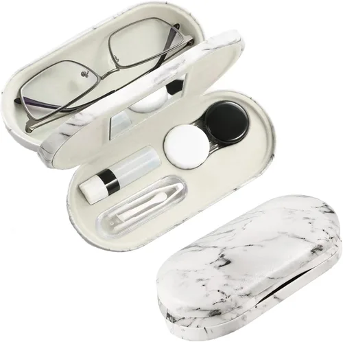 Miniatura 8 de AITIME Estuche 2 en 1 portátil de doble cara para lentes de contacto y gafas - Acanalado, kit de almacenamiento multifuncional, duradero, compacto