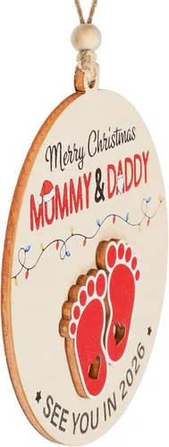 Miniatura 5 de Feliz Navidad Mamá y Papá Nos vemos en 2026, Adorno Colgante de Madera para Bebé Esperado 2026, Anuncio de Embarazo para Esposo, Abuelos, Familia