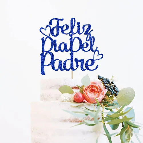 Miniatura 2 de Feliz Día del Padre - Decoración para tartas, decoración para tartas del día del padre, decoración de fiesta del día del padre, purpurina azul