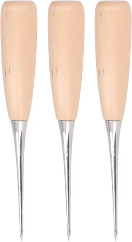 Miniatura 7 de Punzón de cuero para bricolaje, 3 piezas de punzón de cuero con mango de madera, juego de herramientas de perforación de cuero para reparar
