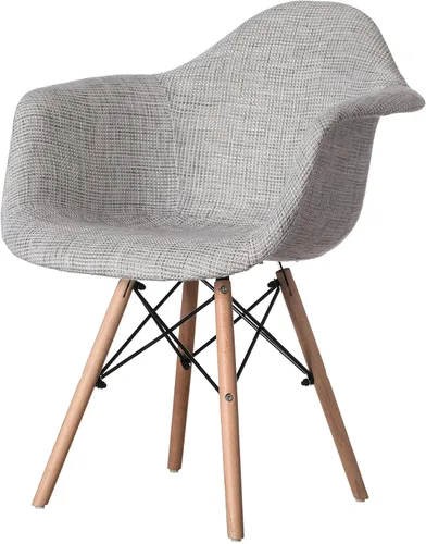 Miniatura 14 de Mid-Century - Juego de 2 sillas de tela moderna con brazos para sala de estar, patas de madera de haya, color blanco y negro