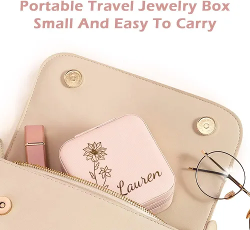 Miniatura 12 de Joyero de regalo para dama de honor, pequeño estuche de viaje personalizado de piel sintética portátil, cajas de propuestas de dama de honor, mini