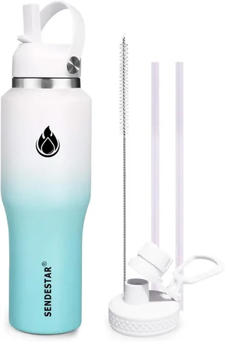 Miniatura 12 de SENDESTAR Botella de agua de acero inoxidable de 40 onzas (fría durante 48 horas, caliente durante 24 horas), botella aislada al vacío de doble Gris