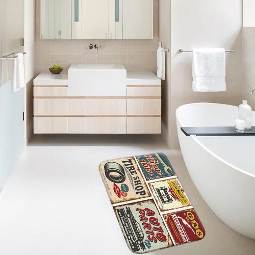 Miniatura 3 de Tapete de baño antiguo para automóvil de los años 50, retro, garaje, accesorios antiguos, póster de reparación estadounidense, alfombra de baño