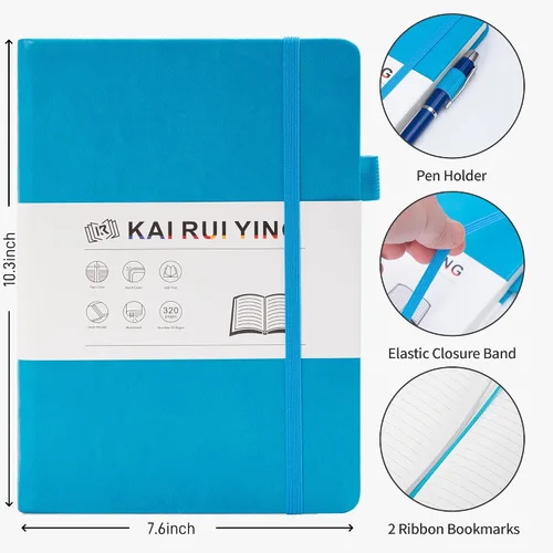 Miniatura 2 de KaiRuiYing Cuaderno de diario rayado con soporte para bolígrafo, 320 páginas, 7.6 x 10.3 pulgadas, papel grueso B5-100 GSM, para escribir, trabajo