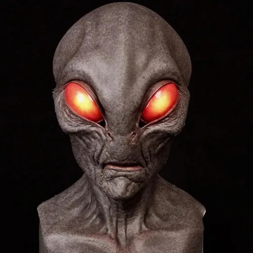 Miniatura 2 de Máscara de alienígena OVNI realista 3D, Scarry para Halloween, de látex visible, cubierta para la cabeza, disfraz novedoso para fiesta (B)