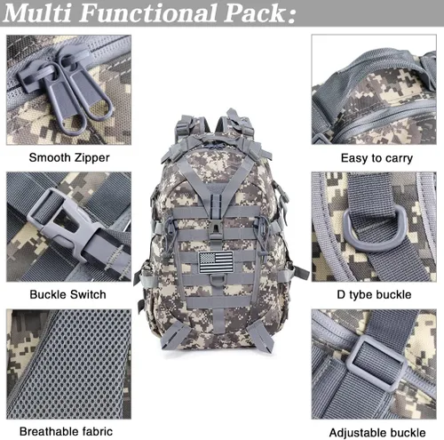 Miniatura 5 de LIMHOO Mochila táctica para motocicleta, bolsa militar Molle, mochila EDC para senderismo, ciclismo, camping, senderismo, caza, viajes, con correas
