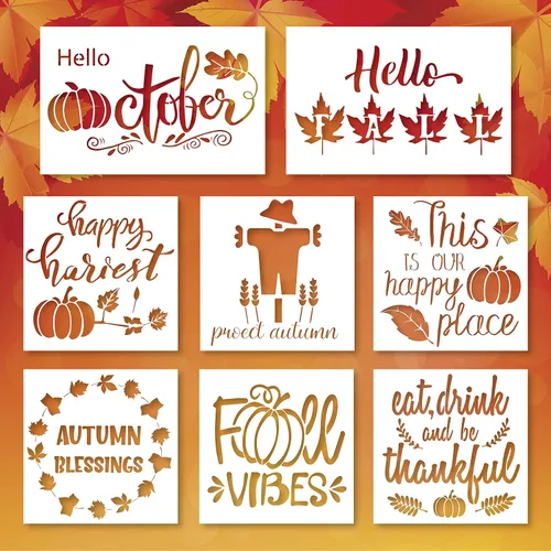 8 plantillas de pintura de otoño y otoño, plantillas de dibujo de Acción de Gracias, plantillas de plástico para manualidades, decoración del hogar,