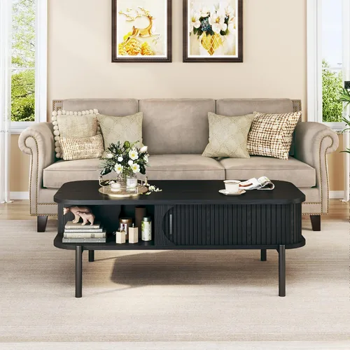 Miniatura 7 de Mesa de café, mesas de café modernas de mediados de siglo de 39.4" para la sala de estar, mesa de café con almacenamiento, estante abierto, mesa