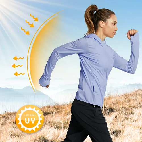 Miniatura 2 de Libin sudadera con capucha para mujer, con cremallera completa, UPF 50+, capucha con protección solar, de manga larga, para senderismo