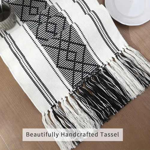 Miniatura 4 de Caminos de mesa tejidos estilo granja, caminos de mesa bohemios de 72 pulgadas de largo con borlas, elegantes caminos de mesa lavables para comedor