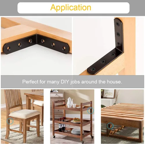 Miniatura 4 de 10 Abrazaderas de Esquina en L Negras de 4 Pulgadas de Acero Inoxidable Resistente, Soporte de Estante para Madera, Estantes, Soporte para Colgar