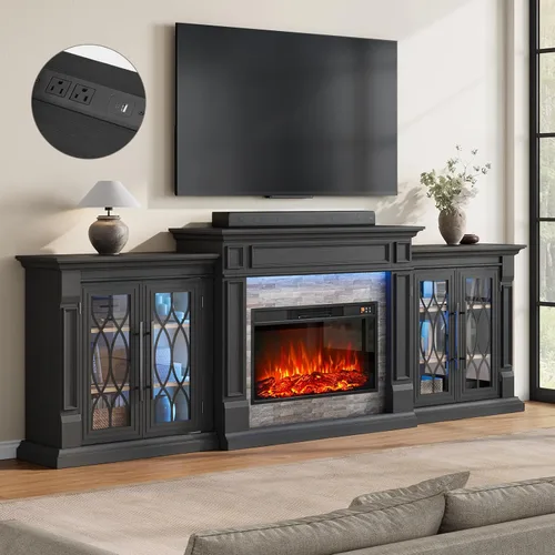 Miniatura 12 de Chimenea eléctrica de 72 pulgadas con chimenea, soporte de TV para televisores de hasta 80 pulgadas, centro de entretenimiento de granja con Blanco