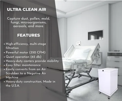 Miniatura 2 de Extract-All Depurador de aire móvil HEPA y máquina de filtro de aire negativo, para contaminación médica comercial industrial, aislamiento uso