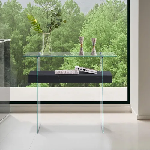 Miniatura 2 de ivinta Mesa de arrimo de cristal con almacenamiento, mesa de sofá moderna de 39.4" para sala de estar, vestíbulo, pasillo, dormitorio 5101 (Negro)