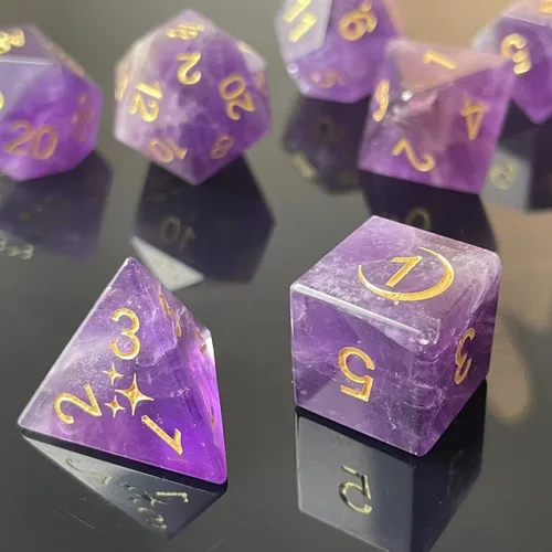 Miniatura 5 de Truewon Juego de dados de piedra de 7 dados hechos a mano para RPG DND hechos con piedras preciosas naturales.