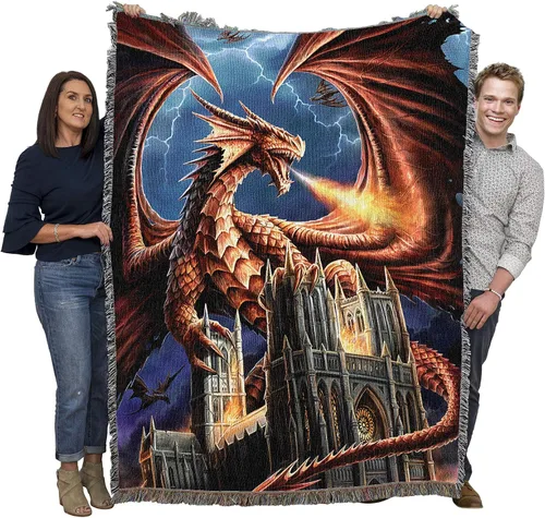 Miniatura 23 de Pure Country Weavers Anne Stokes - Manta de belleza de dragón de la colección Age of Dragons – Manta de fantasía para regalo tejida de algodón
