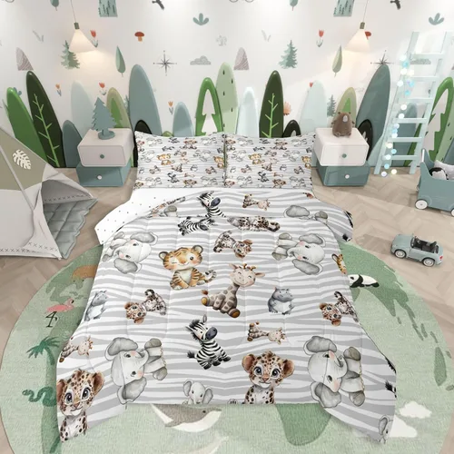 Miniatura 38 de Erosebridal Juego de ropa de cama a cuadros azul para niños, juego de cama individual con diseño de patos amarillos de dibujos animados, juego