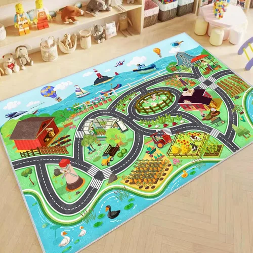 Miniatura 5 de Alfombras de juego de autos y caminos para sala de juegos, alfombras rectangulares lavables y antideslizantes para dormitorio de niñas y dormitorio