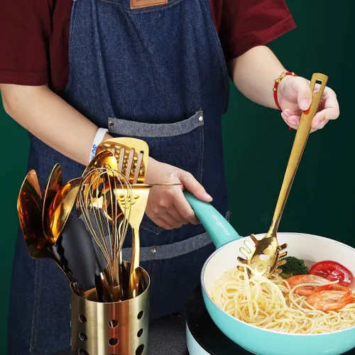 Miniatura 6 de Cuchara de espagueti dorada, servidor de pasta Berglander con chapado en oro de titanio, servidor de espaguetis de acero inoxidable para cocinar