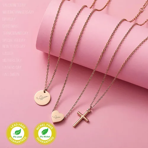 Miniatura 3 de WW Lifetime Initial Pendent Necklace A-Z Letters Alphabet Necklace Sets 18K Rose Gold Stainless Steel Charm Chain Necklace Gift Jewelry for Girls