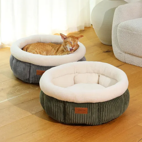 Miniatura 7 de FUKUMARU Cama para gatos, camas redondas de pana para gatos de interior, cama lavable y esponjosa para mascotas para gatos y cachorros, camas suaves