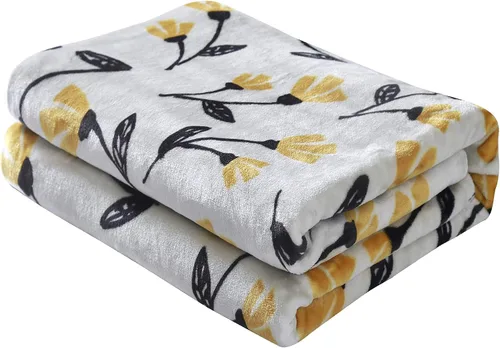 Miniatura 9 de DaDa Bedding - Manta de forro polar floral, franela suave de visón sintético con tulipanes amarillos y naranjas sobre gris, acogedora y elegante