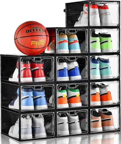 Miniatura 11 de INSTY Paquete de 12 cajas grandes de almacenamiento de zapatos, organizador de almacenamiento de zapatos transparente con puerta magnética