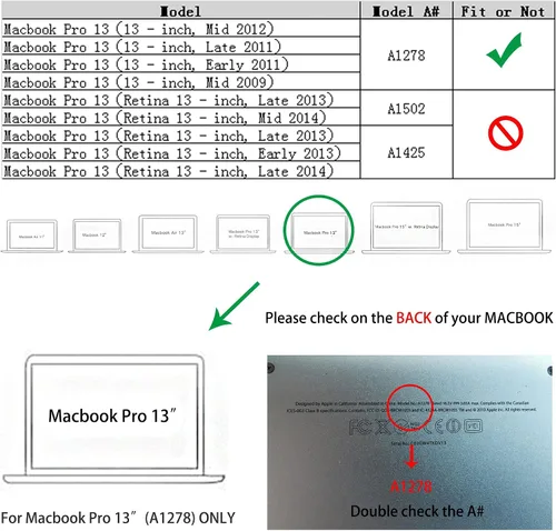 Miniatura 2 de RUBAN Funda compatible con MacBook Pro de 13 pulgadas 2012 2011 2010 2009 versión A1278, carcasa rígida de plástico y cubierta de teclado para Negro