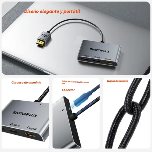 Miniatura 6 de DisplayPort a Dual DisplayPort con adaptador HDMI 4K @60 Hz Pantalla extendida 1 en 3 salidas MST Hub para múltiples monitores compatible