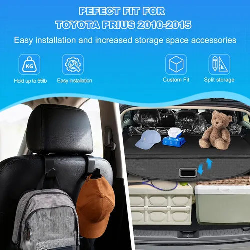 Miniatura 2 de AUXKO Cubierta retráctil de carga para Toyota Prius 2015-2010, cubierta de maletero de carga, cubierta de seguridad para 2015 2014 2013 2012 Prius