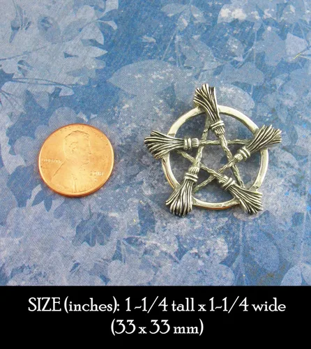 Miniatura 8 de Woot & Hammy Five Witch's Brooms or Besoms Pentacle Pendant, 100% Sterling Silver, Handmade